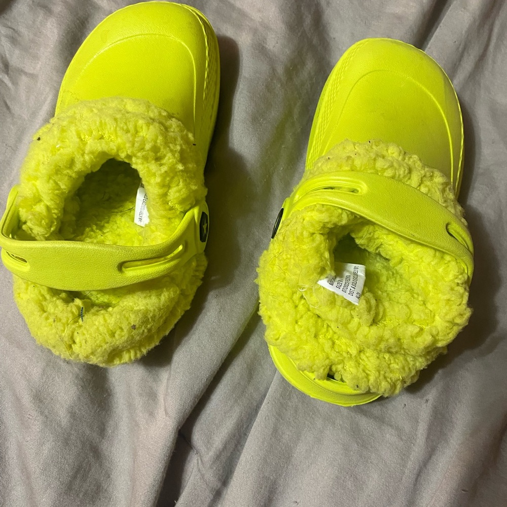 Vibrant Yellow Fuzzy Kids‎ Crocs